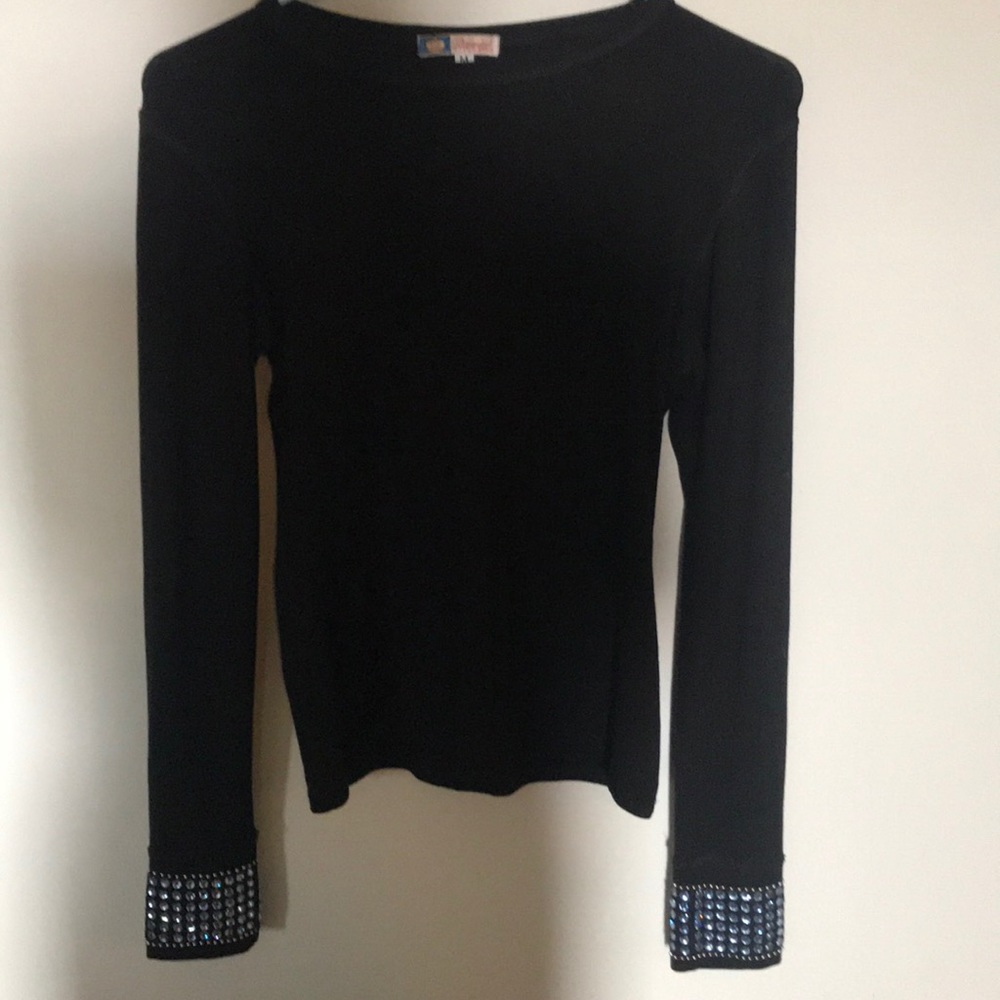 Black bejeweled top with Swarovski crystal cuffs